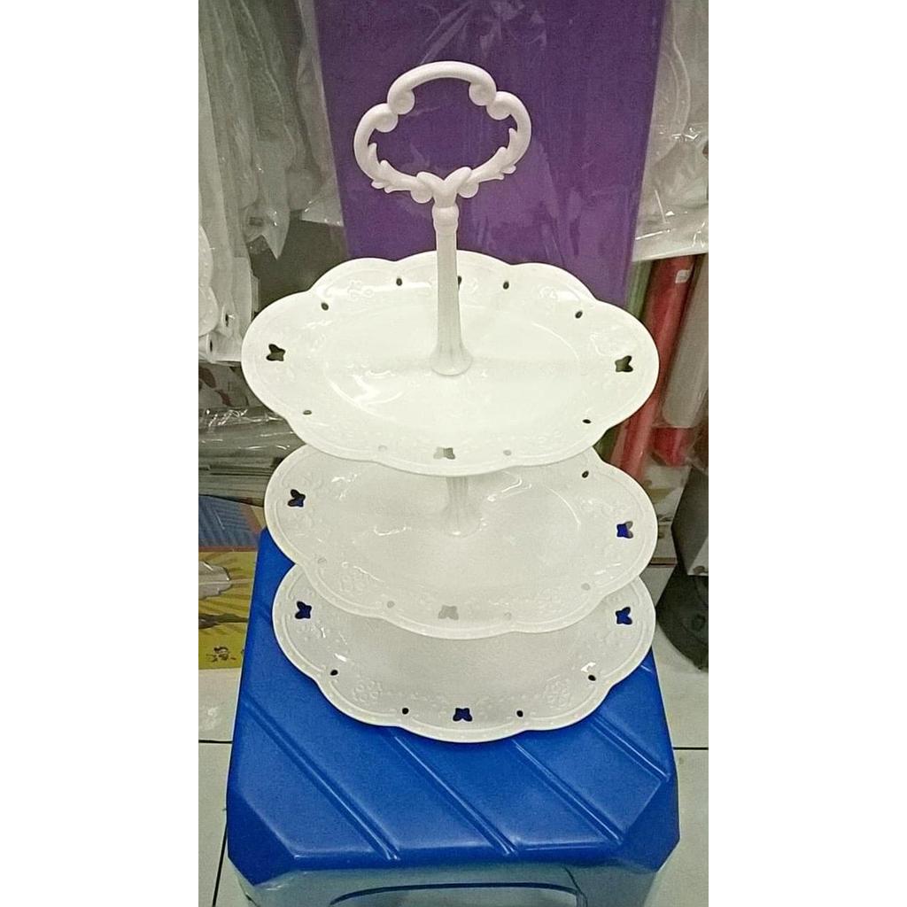 Rak Susun Plastik Oval Kue 3 Tier Stand White Cup Cake Tray