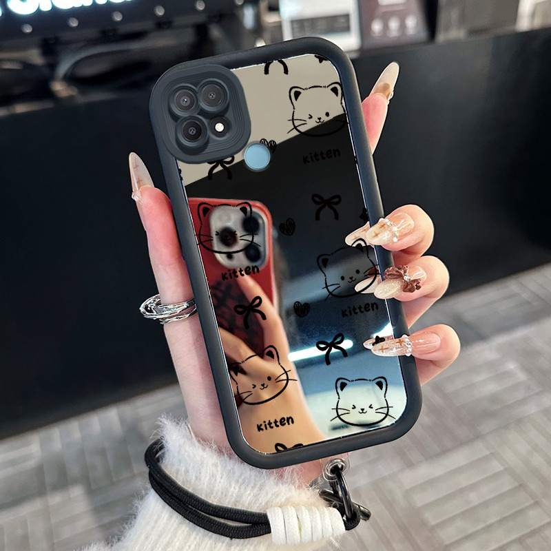 Casing Hp untuk OPPO A15 A15s A35 4G Case Casing Kucing pola Silikon Softcase Kasing HP tali gantung