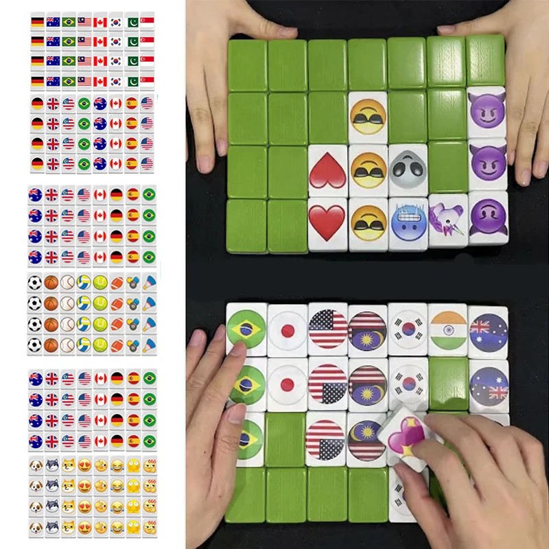 64 Seaside escape Mahjong Blocks Tiktok 64 Pcs Mahjong Seaside Escape Tile Game Pattern of Flag Ball