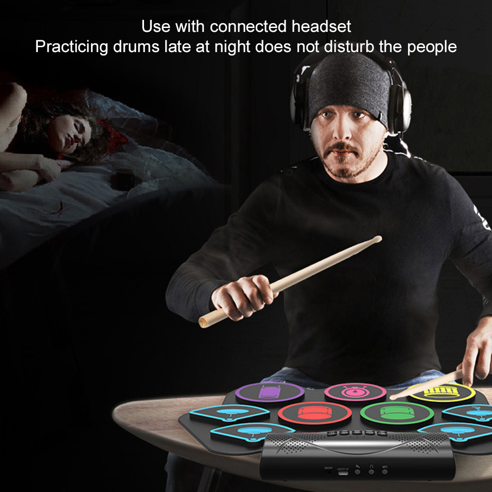 Roll-Up Drum Practice Pad with Drum Sticks and Pedals Electric Drum Pad Electric Drum Set for Kids