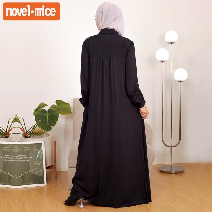 Novel Mice Gamis Wanita Rayon Polos Hitam Dress Wanita Lengan Panjang Motif Polos
