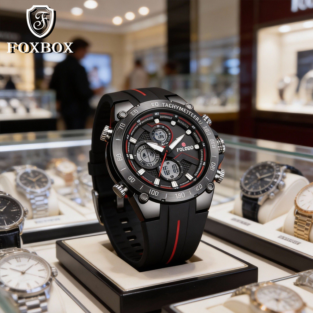 FOXBOX Fashion Electron Watch number Display Screen Date Luminous Men's Quartz Watch Timepiece