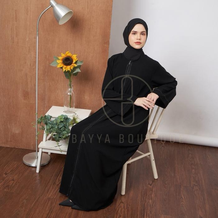 Abaya Saudi Premium Zipper Black Gamis Dubai Wanita Dress Pesta Abaya Mewah Dress Mewah Abaya Warna