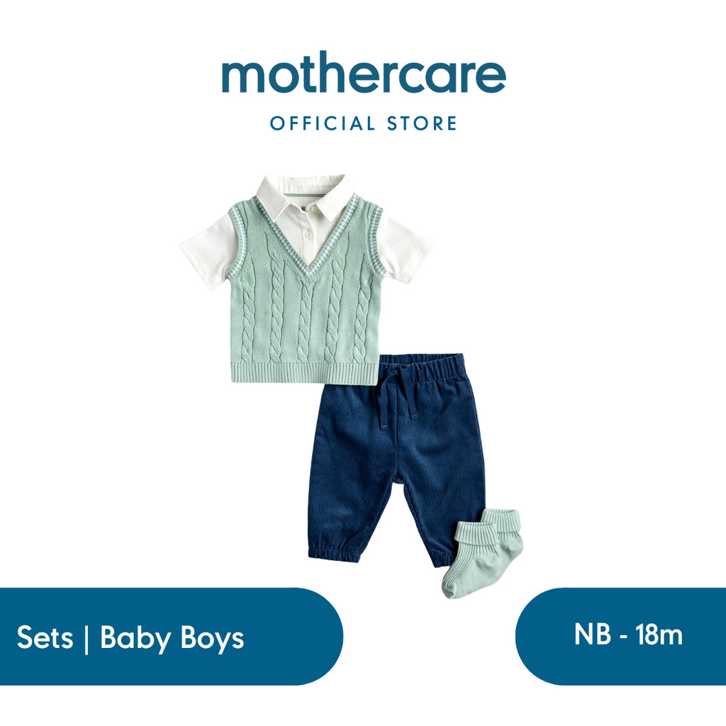 Mothercare Blue 3-Piece Outfit - Set Baju Bayi Laki-laki (Multi)
