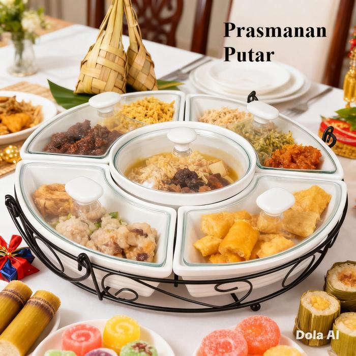 Home Line Prasmanan Putar Tutup Kaca 18 Inch Keramik Porselen Large Buah Bulat