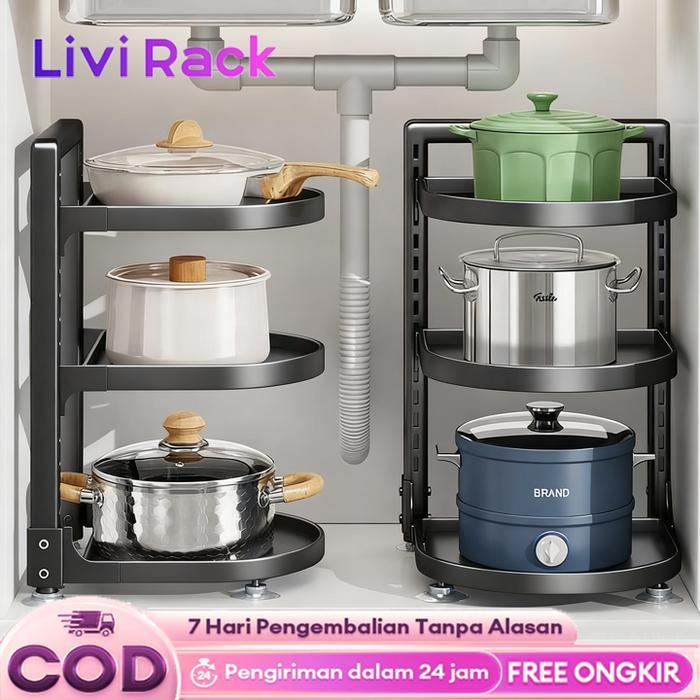 Rak bawah kolong dapur Rak Bawah Kolong Dapur Rak Panci Susun Pot Kabinet Atas Wastafel Dapur Di