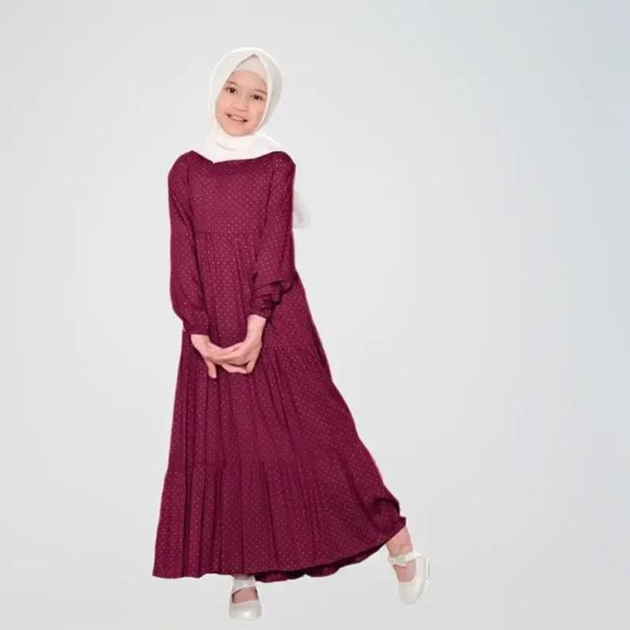 Gamis Anak Syari Bahan Rayon Baju Muslim Anak Motif Polkadot Usia 7-12Th Anak Tanggung