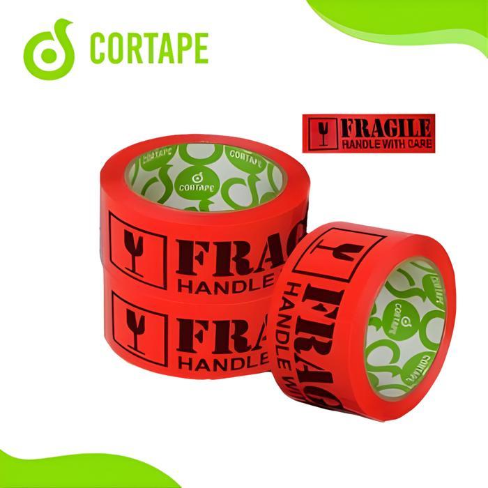 "New" LAKBAN CORTAPE MERAH FONT HITAM - SELOTIP FRAGILE MERAH TULISAN HITAM