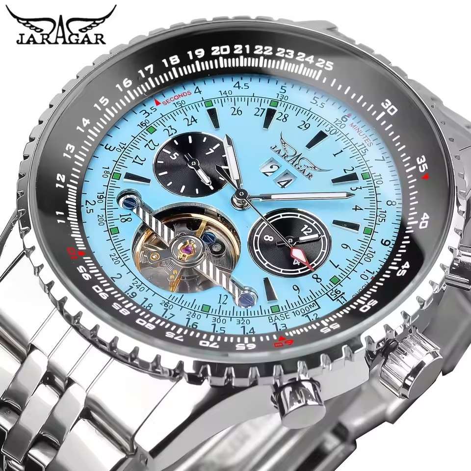 Jaragar Military Sports Automatic Watch for Men Multifunction Tourbillon Skeleton Mechanical Watches