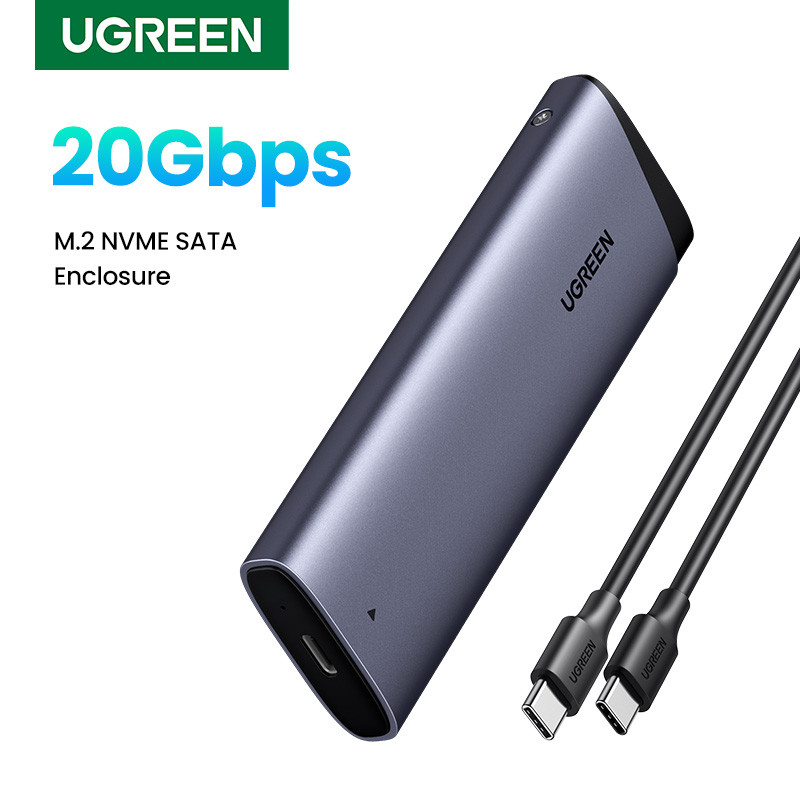 Terbaik UGREEN 20Gbp M2 SSD Case NVME SATA Dual Protocol M.2 to USB Type C SSD Adapter for NVME PCIE