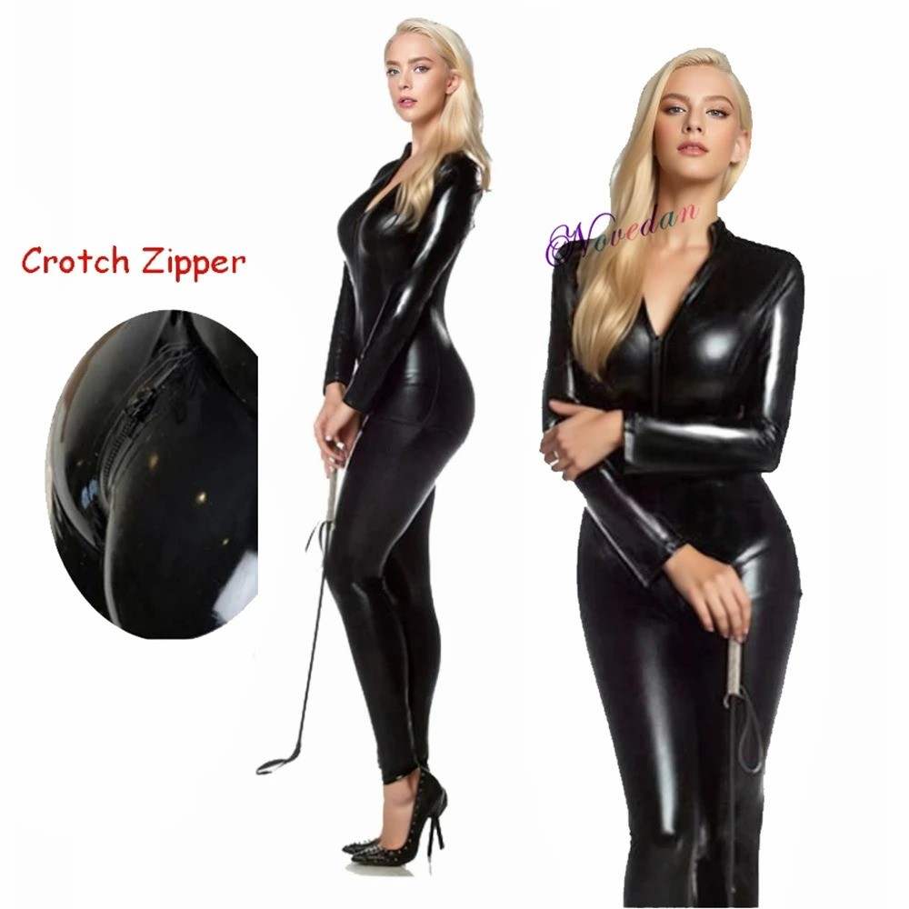 Wetlook Pvc Latex Bodysuit For Women Open Crotch Nightclub Dance Wear Leather Lingerie Jumuit