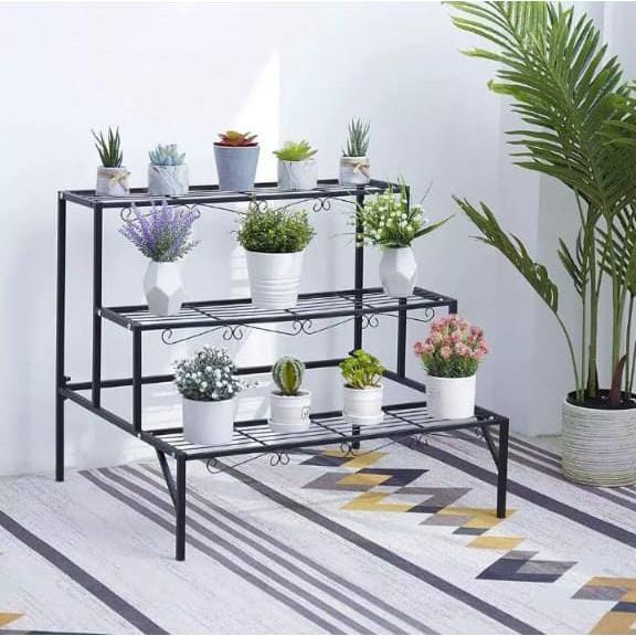 RAK BESI HOLLOW 3 TINGKAT SERBAGUNA /SISTEM BONGKAR PASANG KNOCKDOWN/ RAK BUNGA / RAK POT HOLLOW