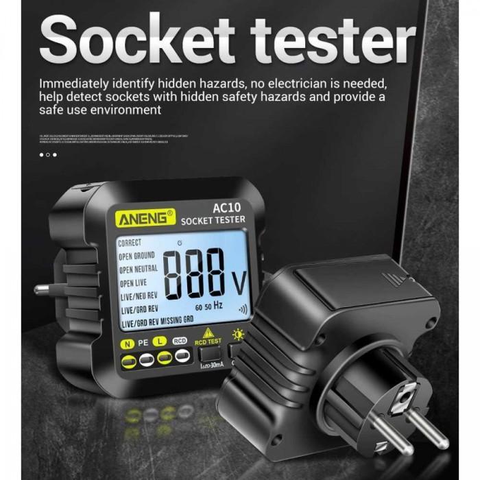 Promo Stop Kontak Voltage Tester Detector Grounding Wire Voltmeter EU Plug