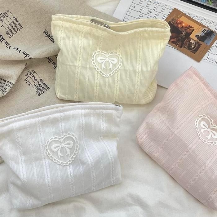 Pouch Pita Hati Lucu / Tas Kosmetik / Travel Organizer / Pouch Skincare Makeup Dompet Hp Motif