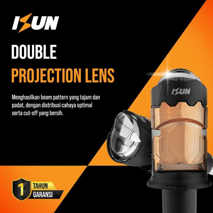 ISUN Lampu H4 Mini BILED MB55 Flat Cut Off dengan Double-Lens Laser dan Kipas Pendingin DC9-60V/50W