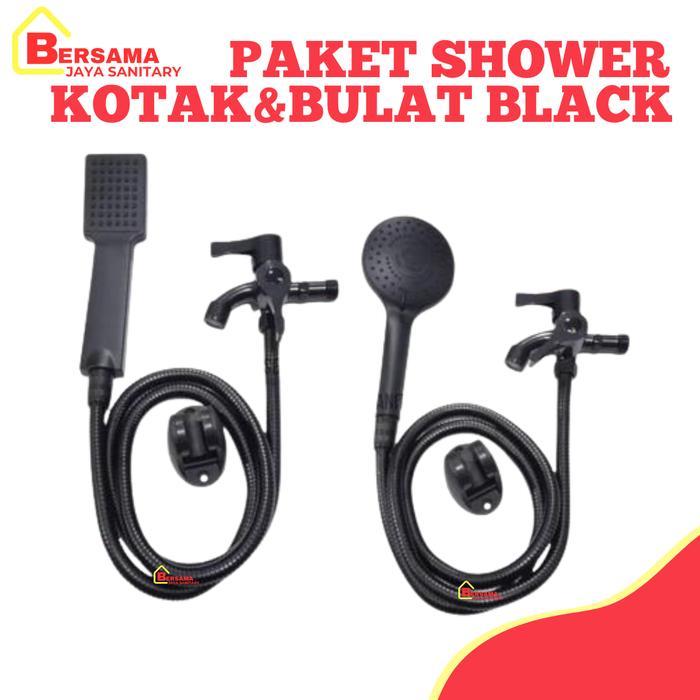Toto - Paket Hand Shower Kotak Bulat Hitam Handshower Mandi Set Semprotan Shower Mandi Dan Kran