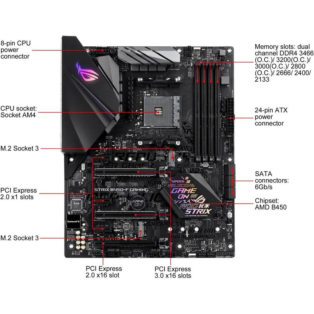 ASUS ROG STRIX B450-F GAMING B450 Motherboard AM4 DDR4 64GB For Ryzen 5 5600X 5500 4700 3600 3900