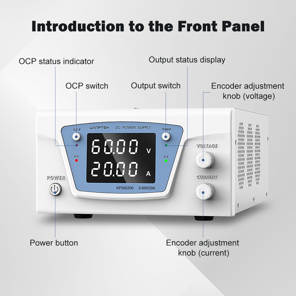 Desktop DC Power Supply 60V 20A Regulated Power Output 4-Digit LED Display Digitally Adjustable OCP