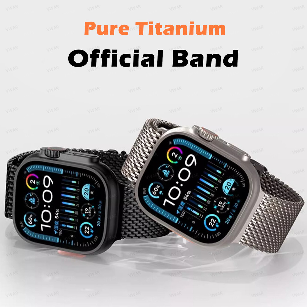 VWAR Titanium Milanese loop for Apple Watch Ultra 3 2 Series 11 10 9 Natural Black band mesh strap