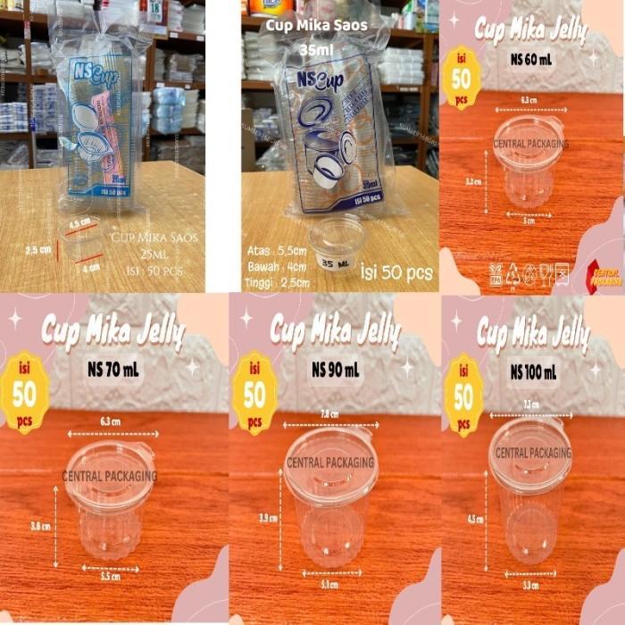 Isi 50pcs Mika NS Cup Saos / NS Cup Puding / NS Cup Sambal Tutup Sambung 25ml 35ml 60ml 70ml 90ml