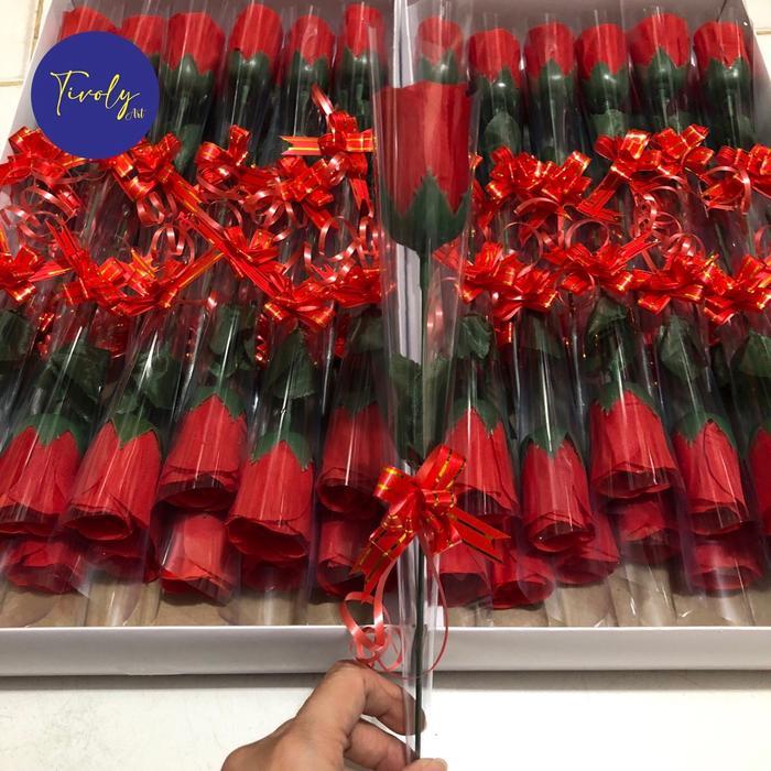 Bunga Mawar 1 Tangkai Plastik Bunga Valentine Bunga Mawar Artificial MERAH