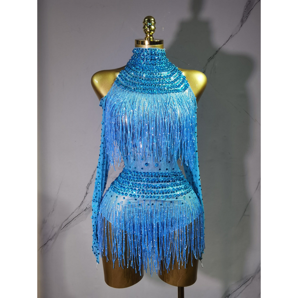 Sparkly Rhinestones Fringes Leotard Sexy DanceBodvsuit Nightclub Outfit Show PerformanceStage Wear