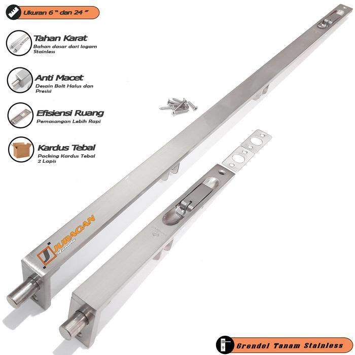 PROMO GRENDEL TANAM STAINLESS PINTU 2 DAUN - GRENDEL PINTU ATAS BAWAH - SLOT KUNCI PINTU UKURAN