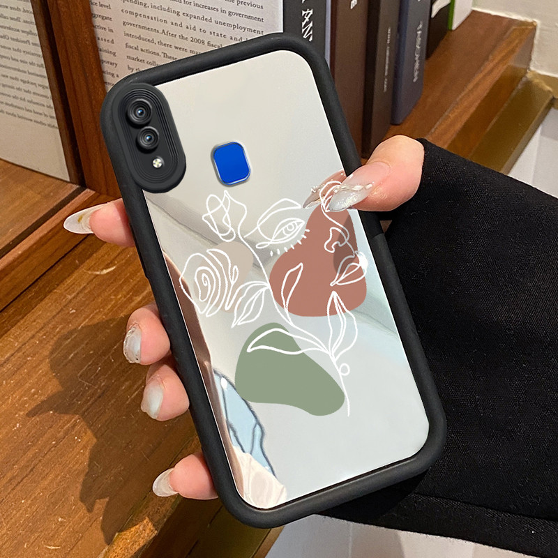 Casing Hp Untuk VIVO Y95 Y93 Y93s Y91 Y91i Case Sketsa garis seni mawar dan gadis Cermin Kasing sili
