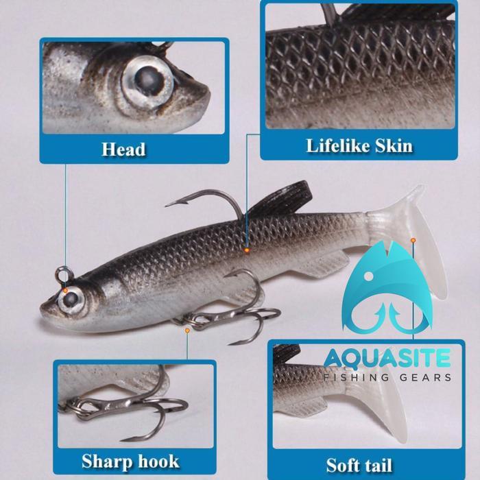 Aquasite Umpan pancing Soft Lure 8.5 cm 13 gram Umpan Karet dengan Kail Jig Head Umpan Siap Pakai