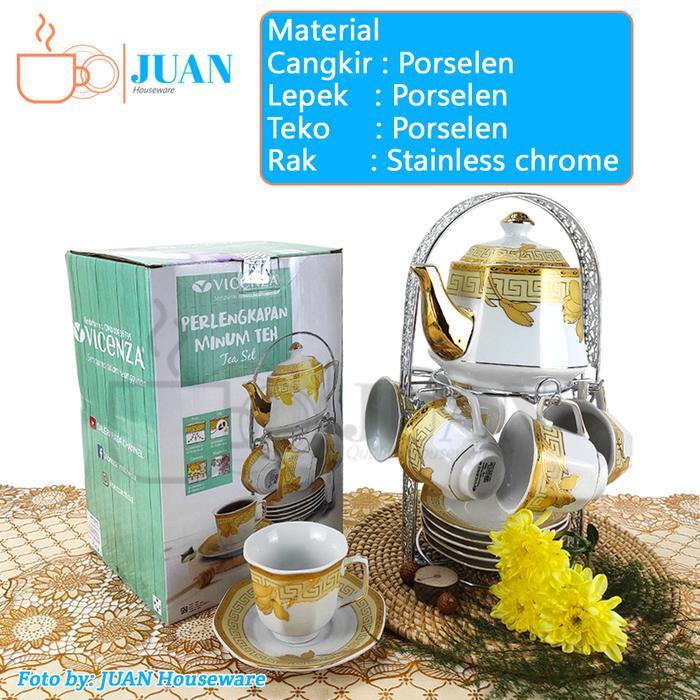 TEA SET KERAMIK TEKO + RAK VICENZA / COFFEE SET MOTIF LILY C78