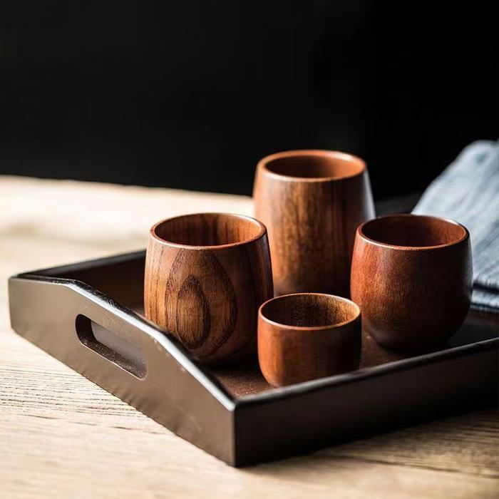 Cangkir Kayu Kreatif Jepang Cangkir Teh Anti Panas Kayu Solid Set Teh Cangkir Kayu Nordic