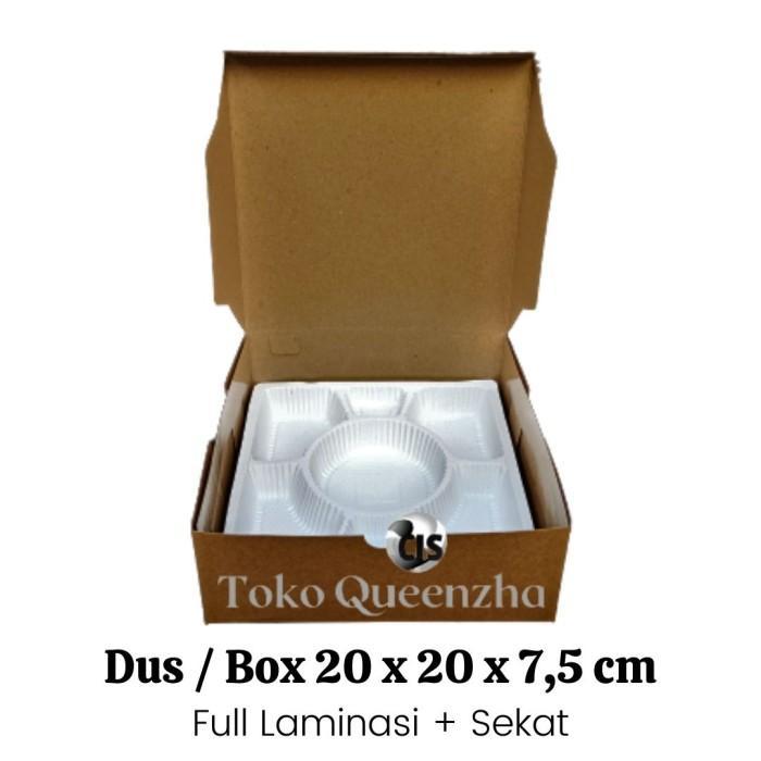 Dus / Box Kotak Nasi Ukuran 20 X 20 X 7,5 Cm + Mika Sekat Alas Nasi