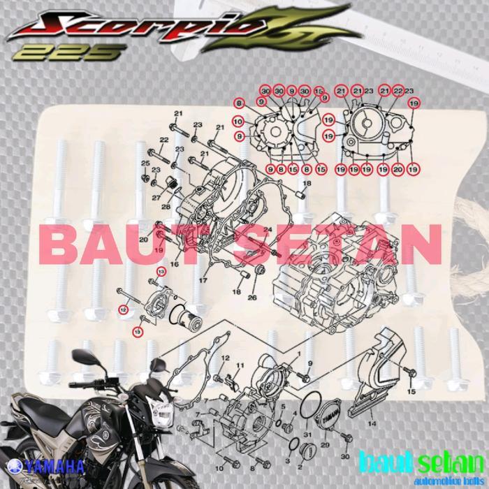 Baut Set Blok Mesin Kanan Kiri Motor Yamaha Scorpio Z 2005-2014 Mode Dua Kunci