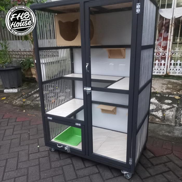 kandang kucing kayu besar cat hitam