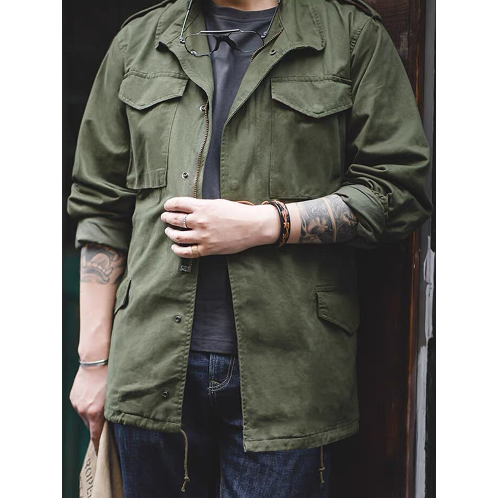 M65 Field Jacket, Men'S Military Jacket, Multi Pocket Collar Zipper Jacket, 100% Cotton