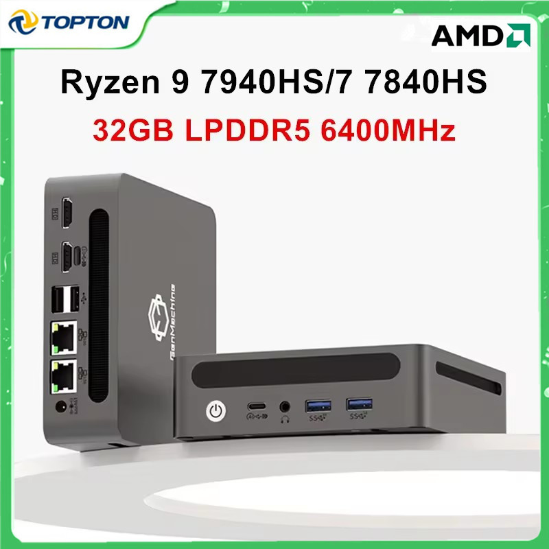 Topton AMD Ryzen 9 7940HS 7 7840HS Gaming Mini PC LPDDR5 32GB 6400MHz M.2 2280 NVMe 2x2.5G LANs USB4