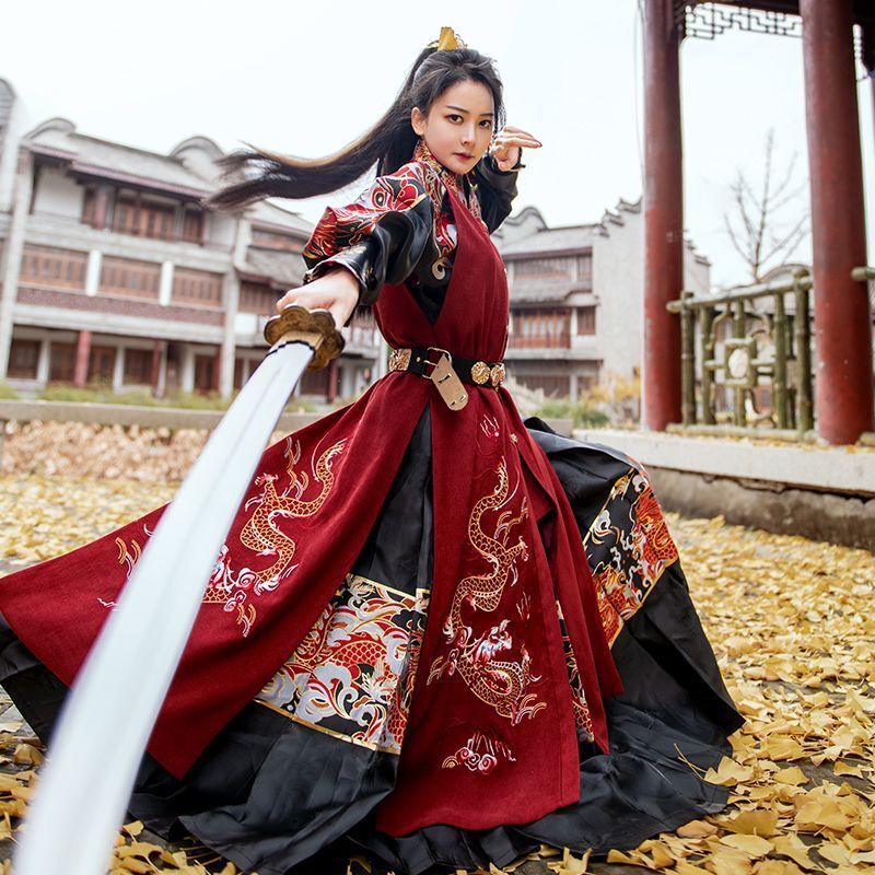 Hanfu Men&Women Ancient Chinese Hanfu Armour Gown Adult Archer Cosplay Costume Red Black Beige Hanfu