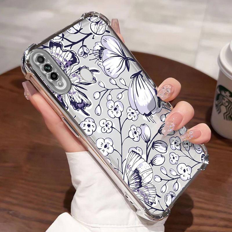 Casing Hp Untuk OPPO A31 2020 A8 Case Lukisan tinta bunga persik Kasing Shock-Proof Cesing Airbag Ke