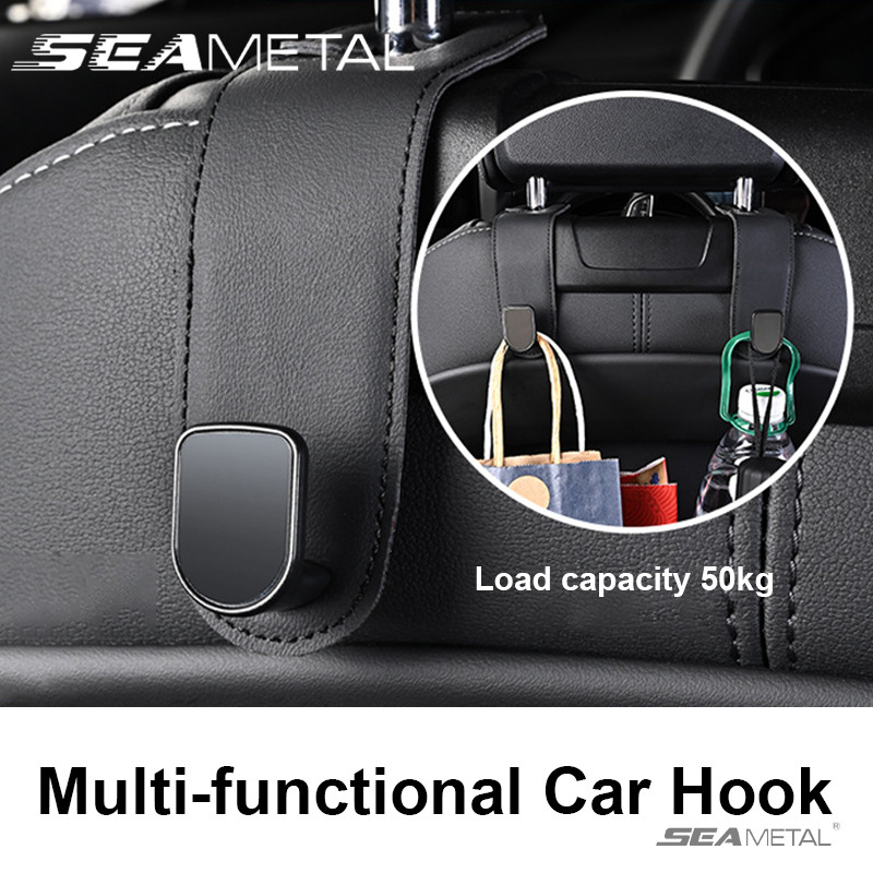 Seametal Hidden Car Back Seat Hook Headrest Suede Leather Soft Hanging Hook 20Kg Load-Bearing