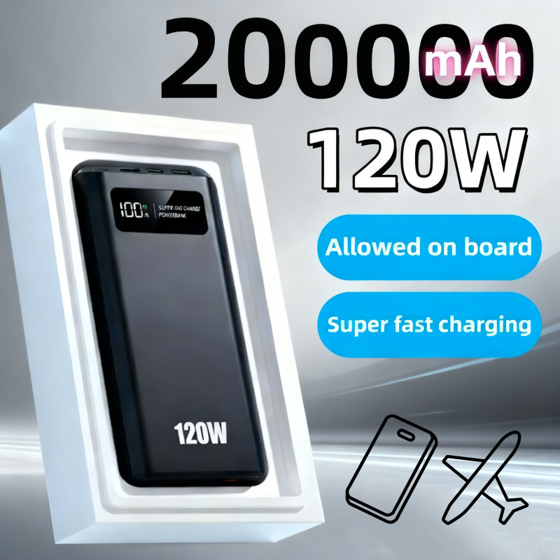 200000Mah Power Bank 120W Super Fast Charging Portable Mobile Power Digital Display Ultralarge Capa