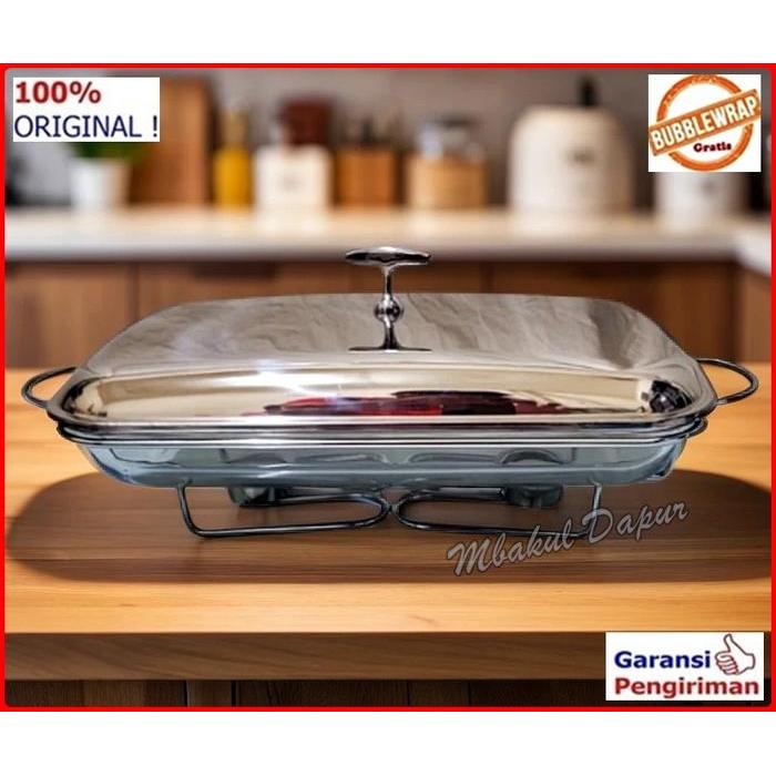 Wadah Saji Kaca Anti Panas Wadah Saji Persegi Prasmanan Kaca 3Liter Kualitas Bagus