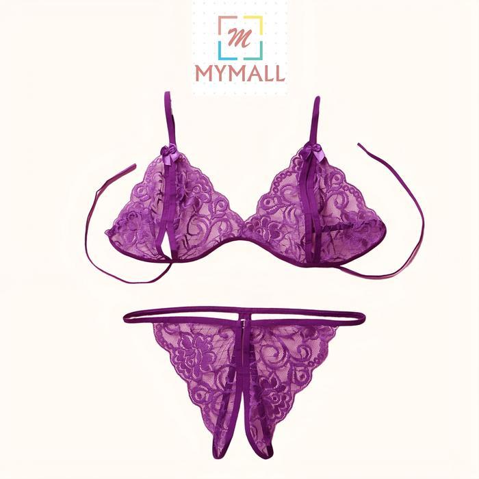 Mymall Lingerie Set Wanita Bahan Brukat Set Bra Dan CD Lingerie Bikini Renda Lace Brokat BS001