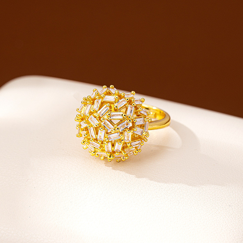 24K Gold Zircon-Inlaid Snowflake Hydrangea Index Ring Women AU999- 24K gold crafted, AU999