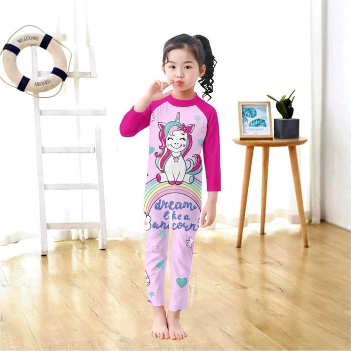 Baju Renang Anak Perempuan Longsleeve Motif Kuda Poni Pink Fanta Lengan Panjang - Bayi Anak-Anak