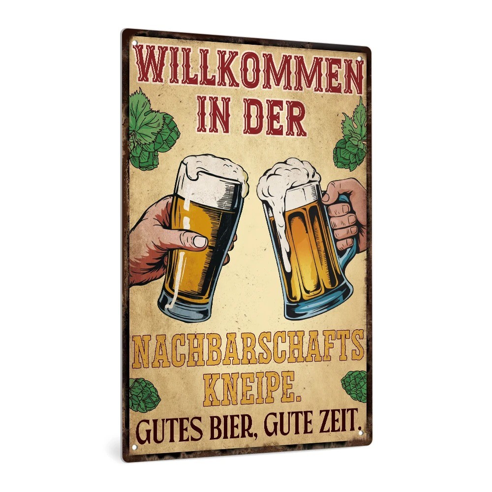 German Vintage Metal Tin Sign Wall Art, Bar Pub Club Decor Gift, Welcome to the Neighborhood Kneipe