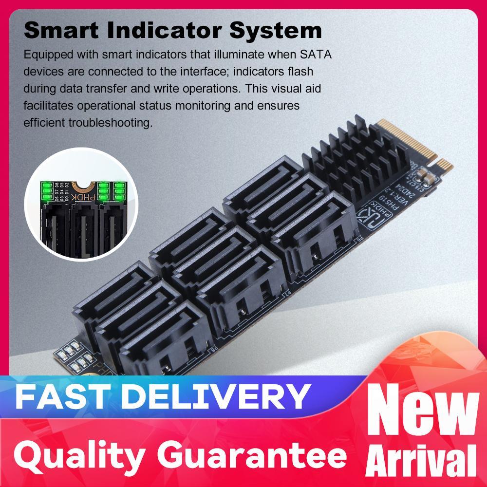 Baru M.2 M KEY Nvme To 9 Ports SATA 3.0 Adapter M.2 NVME To SATA 3.0 Converter PCIE 3.0 X2 Hard Disk