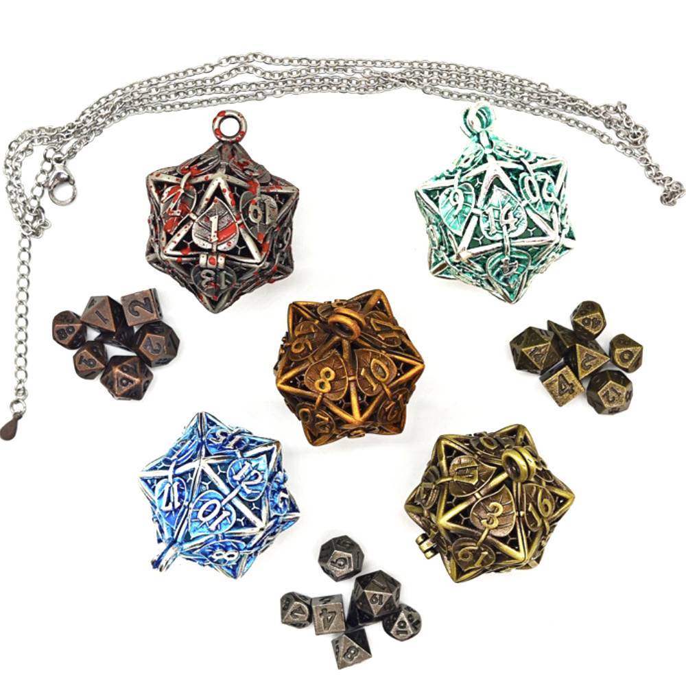 Leaves Hollow Metal Dice set Mini 6MM Dice with Necklace RPG DND Dice Polyhedral metal dice set for