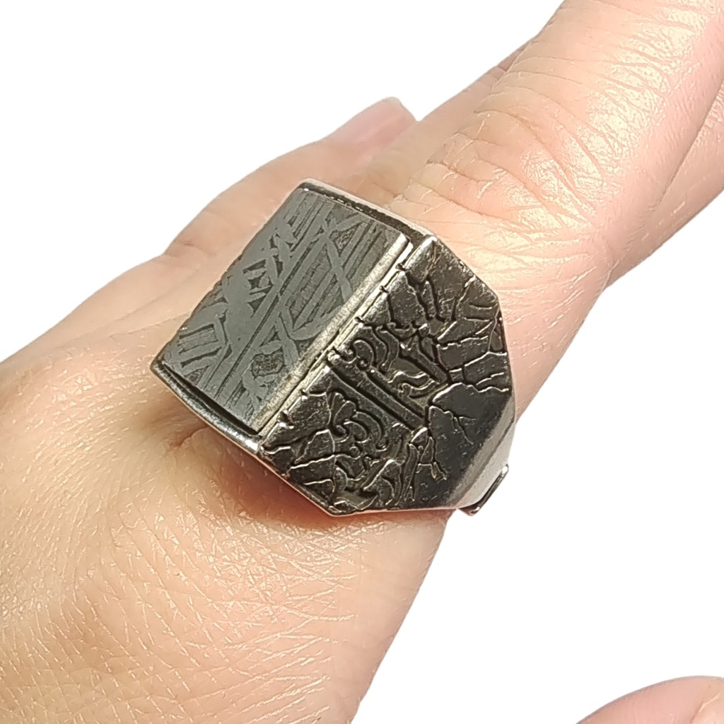 14.4g Muonionalusta meteorite S925 Silver Ring Natural iron meteorite pendant MeteoriteHandmade