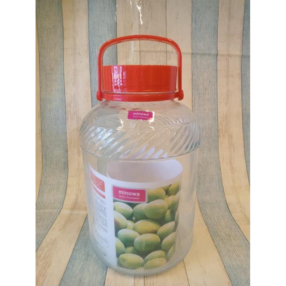 Minowa Toples Kaca 15 Liter Kedap Udara Tutup Merah Cakep Stoples Besar