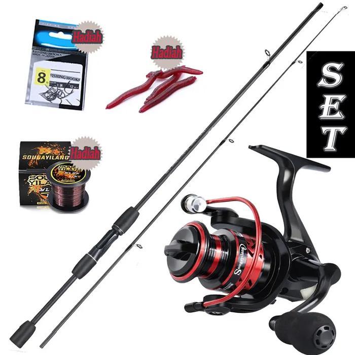 Set Tongkat Pancing Joran Pancing1.8M dengan Reel Spinning 5.2:1 Umpan PancingKarbon Hollow Joran